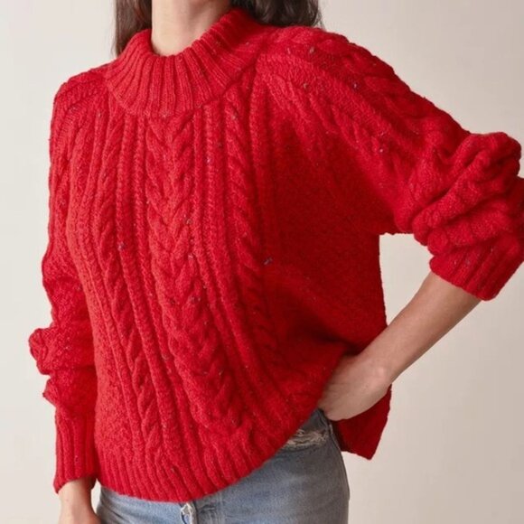 Doen Serena Red Sumac Confetti Yarn Hand Knitted Cable Knit Sweater Size M - Picture 1 of 10
